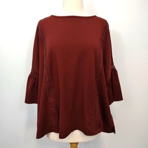 Lauren Conrad Blouse XXL Burgundy Bell Sleeve